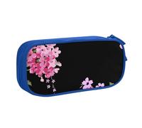 JKLQWC Belle trousse à crayons imprimée de fleurs mignonnes avec fermeture éclair pour bureau, école, adolescent, fille, garçon, adulte, noir, bleu, One Size, Cartable