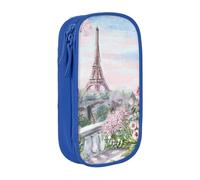 JKLQWC Belle trousse à crayons imprimée Tour Eiffel Paris - Jolie pochette à stylos - Grande trousse de rangement portable pour bureau, école, adolescent, fille, garçon, adulte, noir, bleu, One Size