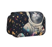 JKLQWC Belle trousse à crayons pour enfants, hommes et femmes, deux couches de grande capacité, trousse de maquillage, organisateur pour bureau, école, voyage, Fun Cat Astronaute, Taille unique