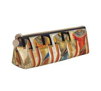 JKLQWC Belle trousse à crayons triangulaire imprimée avec fermeture éclair - Organiseur en cuir léger pour l'école, le bureau, les voyages, le maquillage, Femmes en Égypte ancienne, Taille unique