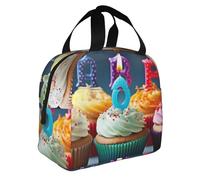 JKLQWC Boîte à déjeuner colorée avec imprimé cupcakes Happy Birthday pour homme et femme, joli sac à déjeuner pour le travail, l'école, le pique-nique, sac à déjeuner isotherme réutilisable