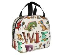 JKLQWC Boîte à déjeuner élégante avec lettres de l'alphabet avec imprimé dinosaures pour homme et femme, joli sac à déjeuner pour le travail, l'école, le pique-nique, sac fourre-tout isotherme
