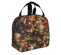 JKLQWC Boîte à déjeuner imprimée Merry Christmas pour homme et femme, joli sac à déjeuner pour le travail, l'école, le pique-nique, sac fourre-tout isotherme réutilisable