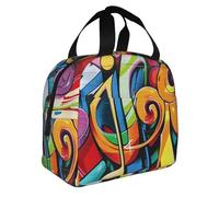 JKLQWC Boîte à déjeuner imprimée style graffiti musical, pour homme et femme, joli sac à déjeuner pour le travail, l'école, le pique-nique, sac fourre-tout isotherme réutilisable