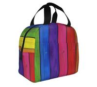 JKLQWC Boîte à déjeuner isotherme réutilisable avec fond en bois coloré arc-en-ciel pour homme et femme - Joli sac à déjeuner pour le travail, l'école, le pique-nique