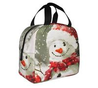JKLQWC Boîte à déjeuner isotherme réutilisable pour homme et femme avec inscription « Merry Christmas with Happy Snowman » - Joli sac à déjeuner pour le travail, l'école, le pique-nique