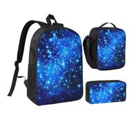 JKLQWC Book Room Ensemble sac à dos 3 pièces avec sac à déjeuner isotherme et trousse à crayons pour étudiants, adolescents, filles, garçons et filles 43,2 cm, Étoiles bleues brillantes., Taille
