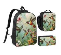 JKLQWC Book Room Ensemble sac à dos 3 pièces avec sac à déjeuner isotherme et trousse à crayons pour étudiants, adolescents, filles, garçons et filles 43,2 cm, Magnifiques colibris, Taille unique, Sac