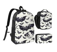 JKLQWC Book Room Ensemble sac à dos 3 pièces avec sac à déjeuner isotherme et trousse à crayons pour étudiants, adolescents, filles, garçons et filles 43,2 cm, Motif chauve-souris., Taille unique, Sac