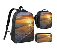 JKLQWC Book Room Ensemble sac à dos 3 pièces avec sac à déjeuner isotherme et trousse à crayons pour étudiants, adolescents, filles, garçons et filles 43,2 cm, Plage avec coucher de soleil, Taille