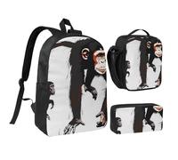 JKLQWC Book Room Ensemble sac à dos 3 pièces avec sac à déjeuner isotherme et trousse à crayons pour étudiants, adolescents, filles, garçons et filles 43,2 cm, Singe Gibbon noir, Taille unique, Sac à