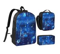 JKLQWC Book Room Ensemble sac à dos 3 pièces avec sac à déjeuner isotherme et trousse à crayons pour étudiants, adolescents, filles, garçons et filles 43,2 cm, Notes de musique bleues., Taille unique