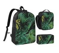 JKLQWC Book Room Ensemble sac à dos 3 pièces avec sac à déjeuner isotherme et trousse à crayons pour étudiants, adolescents, filles, garçons et filles 43,2 cm, Feuille de bananier, Taille unique, Sac