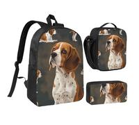 JKLQWC Book Room Ensemble sac à dos 3 pièces avec sac à déjeuner isotherme et trousse à crayons pour étudiants, adolescents, filles, garçons et filles 43,2 cm, Beagle Dog, Taille unique, Sac à dos