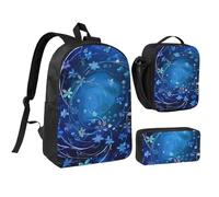 JKLQWC Book Room Ensemble sac à dos 3 pièces avec sac à déjeuner isotherme et trousse à crayons pour étudiants, adolescents, filles, garçons et filles 43,2 cm, Mini tourbillon de fleurs bleues