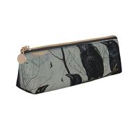 JKLQWC Book Room Mysterious Library Trousse à crayons triangulaire imprimée avec fermeture éclair - Organiseur en cuir léger pour l'école, le bureau, les voyages, le maquillage, Oiseaux corbeaux noirs