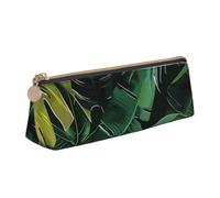 JKLQWC Book Room Mysterious Library Trousse à crayons triangulaire imprimée avec fermeture éclair - Organiseur en cuir léger pour l'école, le bureau, les voyages, le maquillage, Feuille de bananier