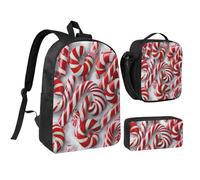 JKLQWC Chicago Ensemble sac à dos 3 pièces avec sac à déjeuner isotherme et trousse à crayons pour étudiants, adolescents, filles, garçons 43,2 cm, Canes de sucre d'orge dans la neige, Taille unique
