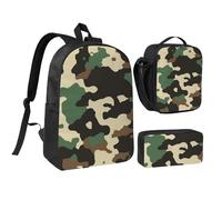 JKLQWC Chicago Ensemble sac à dos 3 pièces avec sac à déjeuner isotherme et trousse à crayons pour étudiants, adolescents, filles, garçons 43,2 cm, Motif camouflage, Taille unique, Sac à dos d'école