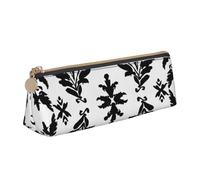 JKLQWC Chicago Trousse à crayons triangulaire imprimée réfléchissante avec fermeture éclair - Organiseur en cuir léger pour l'école, le bureau, les voyages, le maquillage, Feuilles noires et blanches