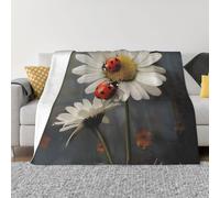 JKLQWC Couverture en flanelle à imprimé coccinelle et flocons blancs (76 x 102 cm)