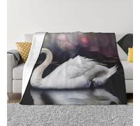 JKLQWC Couverture en flanelle à imprimé cygne blanc, légère, douce et chaude pour canapé, lit, voiture (76 x 102 cm)