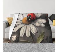 JKLQWC Couverture en flanelle imprimée à motif coccinelle, légère, douce et chaude pour canapé, lit, voiture (125 x 150 cm)