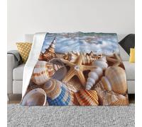 JKLQWC Couverture en flanelle imprimée coquillages sur la plage - 125 x 150 cm - Légère, douce et chaude - Pour canapé, lit, voiture