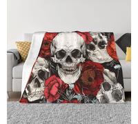 JKLQWC Couverture en flanelle imprimée tête de mort d'Halloween 125 x 150 cm, légère, douce et chaude pour canapé, lit, voiture