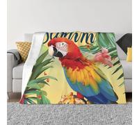 JKLQWC Couverture en flanelle, légère, douce et chaude, pour canapé, lit, voiture - 125 x 150 cm - Imprimé perroquet ananas