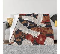JKLQWC Couverture en flanelle légère et chaude avec imprimé grues japonaises chrysanthèmes pour canapé, lit, voiture (76 x 102 cm)