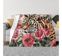 JKLQWC Couverture en flanelle légère et chaude pour canapé, lit, voiture - Imprimé tigre léopard et rose - 125 x 150 cm