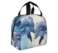 JKLQWC Dolphins in Love 1 boîte à déjeuner imprimée pour homme et femme, joli sac à déjeuner pour le travail, l'école, le pique-nique, sac à déjeuner isotherme réutilisable