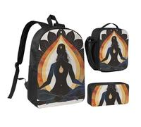 JKLQWC Ensemble de 3 sacs à dos de Thanksgiving avec imprimé citrouille de 43,2 cm, sac à déjeuner isotherme et trousse à crayons pour étudiants, adolescents, filles, garçons, Yoga et méditation