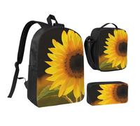 JKLQWC Ensemble de 3 sacs à dos de Thanksgiving avec imprimé citrouille de 43,2 cm, sac à déjeuner isotherme et trousse à crayons pour étudiants, adolescents, filles, garçons, Tournesol sauvage