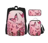 JKLQWC Ensemble de sacs d'école pour adolescents et adultes, beaux imprimés fleurs et papillons pour ordinateur portable, sac à déjeuner et trousse à crayons, cadeau pour garçons et filles, motifs