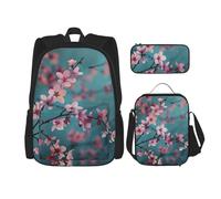 JKLQWC Ensemble de sacs d'école pour adolescents et adultes, imprimés Niagara Falls pour ordinateur portable, sac à déjeuner et trousse à crayons, cadeau pour garçons et filles, Cerisier japonais