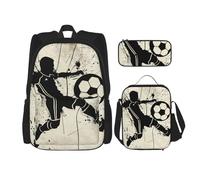 JKLQWC Ensemble de sacs d'école pour adolescents et adultes, imprimés Niagara Falls pour ordinateur portable, sac à déjeuner et trousse à crayons, cadeau pour garçons et filles, I Love Soccer., Taille