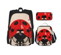 JKLQWC Ensemble de sacs d'école pour adolescents et adultes, imprimés Niagara Falls pour ordinateur portable, sac à déjeuner et trousse à crayons, cadeau pour garçons et filles, Imprimé coccinelle