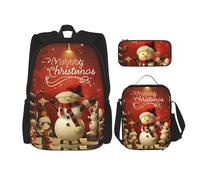 JKLQWC Ensemble de sacs d'école pour adolescents et adultes, imprimés Niagara Falls pour ordinateur portable, sac à déjeuner et trousse à crayons, cadeau pour garçons et filles, Merry Christmas