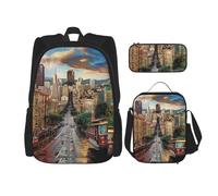 JKLQWC Ensemble de sacs d'école pour adolescents et adultes, sacs à dos pour ordinateur portable, sac à déjeuner et trousse à crayons, cadeau pour garçons et filles, San Francisco, Taille unique, Sacs