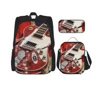 JKLQWC Ensemble de sacs d'école pour adolescents et adultes, sacs à dos pour ordinateur portable, sac à déjeuner et trousse à crayons, cadeau pour garçons et filles, Guitare drapeau anglais, Taille
