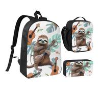 JKLQWC Ensemble sac à dos 3 pièces avec sac à déjeuner isotherme et trousse à crayons avec imprimé graffiti skateboard - 43,2 cm - Pour étudiants, adolescents, filles, garçons, Musique drôle d'animaux