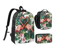 JKLQWC Ensemble sac à dos 3 pièces avec sac à déjeuner isotherme et trousse à crayons avec imprimé graffiti skateboard - 43,2 cm - Pour étudiants, adolescents, filles, garçons, Flamingo Oiseau