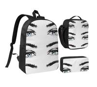 JKLQWC Ensemble sac à dos 3 pièces avec sac à déjeuner isotherme et trousse à crayons avec imprimé graffiti skateboard - 43,2 cm - Pour étudiants, adolescents, filles, garçons, Motif cils, Taille