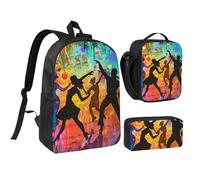 JKLQWC Ensemble sac à dos 3 pièces avec sac à déjeuner isotherme et trousse à crayons avec motif bouledogue français et fleurs, 43,2 cm, pour étudiants, adolescents, filles, garçons, Danse avec