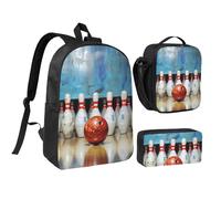 JKLQWC Ensemble sac à dos 3 pièces avec sac à déjeuner isotherme et trousse à crayons pour étudiants, adolescents, filles, garçons et filles, 43,2 cm, Bowling, Taille unique, Sac à dos d'école