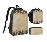 JKLQWC Ensemble sac à dos 3 pièces avec sac à déjeuner isotherme et trousse à crayons pour étudiants, adolescents, filles, garçons - 43,2 cm, Bordure en pommes de pin, Taille unique, Sac à dos d'école