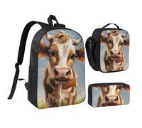 JKLQWC Ensemble sac à dos 3 pièces avec sac à déjeuner isotherme et trousse à crayons pour étudiants, adolescents, filles, garçons - 43,2 cm - Motif libellule, Jolie vache., Taille unique, Sac à dos