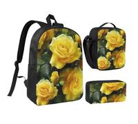 JKLQWC Ensemble sac à dos 3 pièces avec sac à déjeuner isotherme et trousse à crayons pour étudiants, adolescents, filles, garçons - 43,2 cm - Motif chevaux de course, Jolie rose jaune, Taille unique